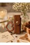Valentine's Day Gift Bag Accessory Keychain Brown Leather Mirrored Heart Lipstick Holder Bag Ornament Charm - 2