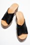 Women's Genuine Leather Wedge Heeled Slippers 6370 Black - 3