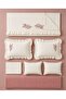 Trigo Pudra Flower Embroidered Cotton Duvet Cover Set 7 Piece Modern Double Set with Runner - 3