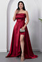 Strapless Neckline Rhinestone Straps Ruffle Satin Dress Drp582