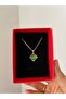 Gold Green Round Stone Square Framed Women's Necklace - 4