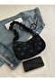 Stylish Black Monochrome Plush Shoulder Bag with Soft Zipper and Bow-Shaped Drawstring Design for Women's Daily Use, Unique Design - 2