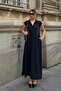 Smoked Polo Collar Low Sleeve Pocketed Flared Women's Modal Dress - 2