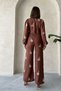 Embroidery Detailed Linen Trousers - Brown |   F1712 - Coffee - 5