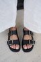 Lois Women's Black Double Buckle Flat Sole Sandals - 7