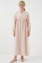 Women's Shirt Collar, Gathered Waist, Long Sleeve, Cream Color, Hijab Dress