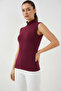 Women's Turtleneck Sleeveless Viscose Burgundy Bodysuit - 2