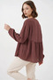 Women's V-Neck Gathered Long Sleeve Viscose Brown Blouse - 8