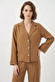 Women's Classic Collar Buttoned Jacket Wide Leg Pants Viscose Tan Two-Piece Set - 2
