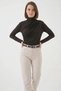 Women's Turtleneck Gathered Detail Brown Blouse - 5