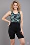 Patterned Women's Swimsuit with Long Shorts and Ribbed Details - 3