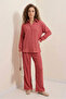 Women's Shirt Collar Oversize Dusty Rose Double Set - 5