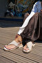 Corspi Women's Beige Genuine Leather Suet Flip Flops - 4