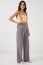 Women's High Waist Belted Palazzo Wide Leg Gray Trousers - 2