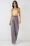 Women's High Waist Belted Palazzo Wide Leg Gray Trousers - 4
