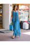 Turquoise Color Italian Silk Trousers Blouse Set - 3