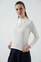Women's High Collar Ribbon Detailed Pearl White Blouse - 3