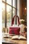 Burgundy Culoare Hand and Shoulder Bag with Front Pocket Detail - 2