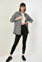 Women's Oversize Houndstooth Pattern Cotton Black and White Shirt - 6