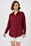 Women's Single Pocket Oversize Viscose Claret Red Shirt - 4