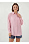 Women's Oversize Striped Viscose Pink Shirt - 5