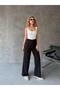 Women's High Waist Wide Leg Fabric Trousers - 4