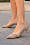 Women's Elegant Beige Lace Patterned Pointed Toe Thin Heeled Stiletto Shoes