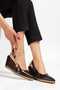 New Season Wedge-Heeled Side-Buckle Pointed-Toe Straw-Detailed Shoes