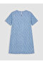 Indigo Crew Neck Patterned Jean Dress - 2