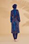 Girl Waitress Boy Hijab Swimsuit Tropical Palm Patterned Belted Navy Blue G2305 - 7