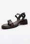 Rabel Brown Genuine Leather Buckle Women's Thick Heeled Sandals - 6