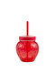 Red Strawberry Figured Glass Soft Drink Cup with Straw - 4