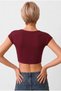 Women's Burgundy Short Sleeve Crop T-Shirt Blouse - 3