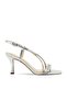 Genuine Leather Stone Heeled Shoes Z644 Silver Leather + Fi̇le