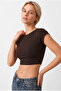 Women's Brown Short Sleeve Crop T-Shirt Blouse - 2
