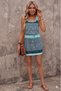 New Season Women's Strappy Round Neck Lacing Detail Patterned Short Single Jersey Dress