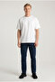 Men's White Oversize Modal Fabric Silky Textured Crew Neck T-Shirt - 4