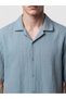 Xside Blue Loose Fit Resort Collar Muslin Men's Shirt - 5