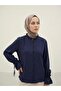 Sleeve Tunnel Collar Ruffle Tunic-Navy Blue - 3