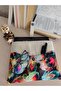 Raw Linen Book and Tablet Cover - Multi-Purpose Organizer with Digital Print Leaf Pattern Pockets - 2