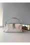Silver Knot Detailed Canvas Shoulder Bag with Gold Accessories Women's Bag Leather Trimmed Crossbody Bag - 3
