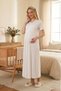 New Season Mink Ecru Shawl Collar Patterned Design with Breastfeeding Feature Full Length Short Sleeve 100% Cotton Maternity Nightgown 2-Piece Set - 7