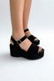 Black Suede Genuine Leather Wedge Heel Women's Sandals Sl338 - 8