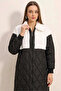 Women's Shirt Collar Plush Detailed Oversize Quilted Patterned White Coat - 2