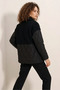 Women's High Collar Quilted Oversized Black Coat with Plush Detail - 5