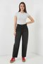 Women's High Waist Side Stripe Cotton Wide Leg Black Palazzo Trousers - 6