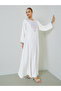 White Embroidered Yoke Jalabiya with Embellishment - 2