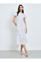 White Floral Puff Sleeve Midi Dress - 2