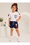 Girl's Shorts Set 100% Cotton Summer Set Adjustable Waist with Laces White T-Shirt Navy Blue Shorts Set of 2
