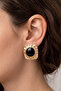 Gold Quadrilateral Vintage Black Enamel Earrings - 3